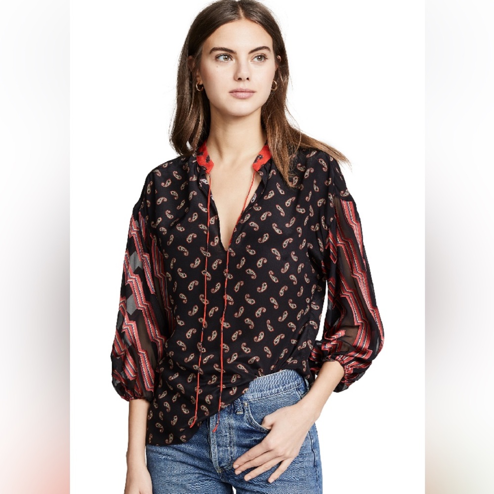 Asha Chevron & Paisley-Print Silk Blouse